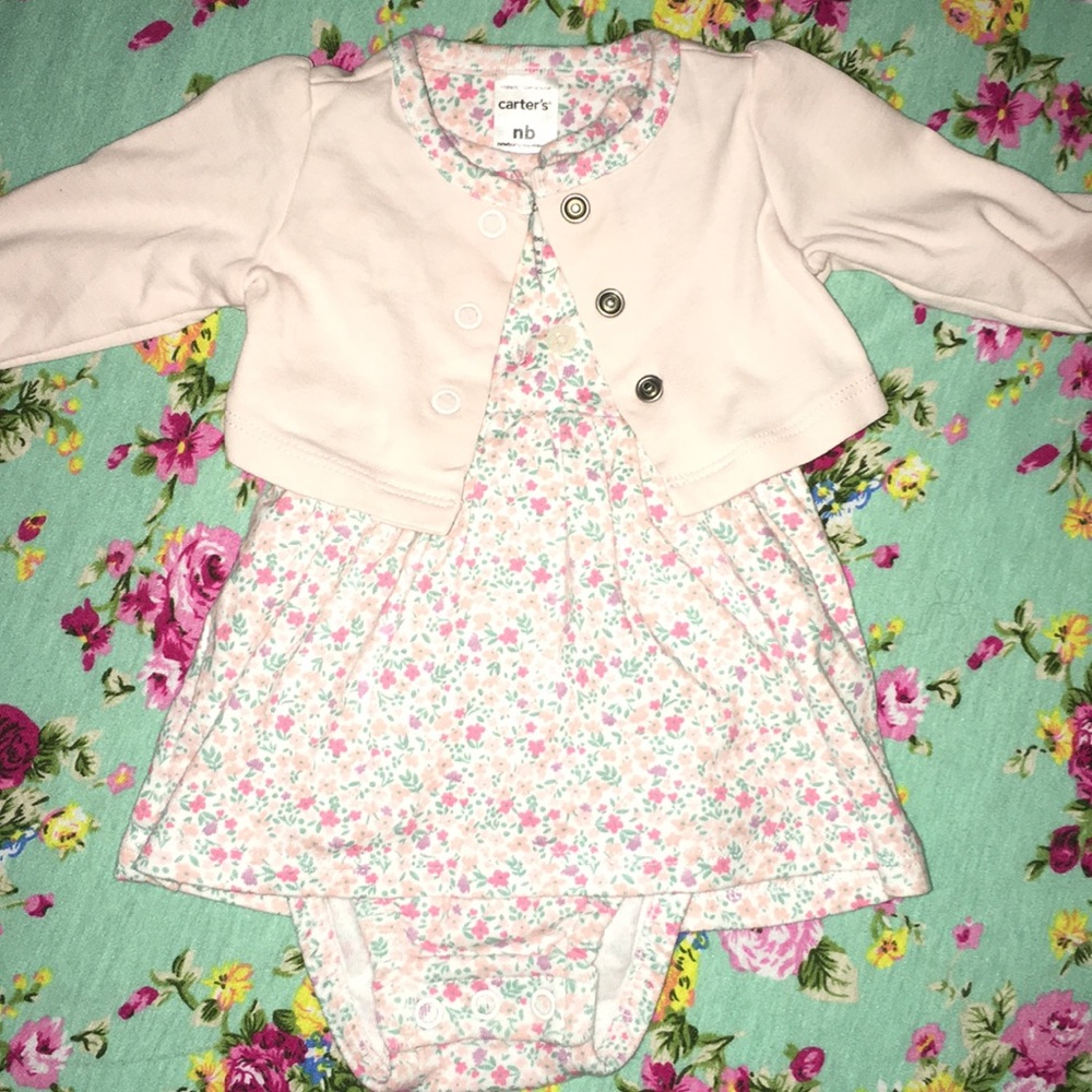 Newborn pink floral dress with cover jacket